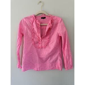 J. Crew Women’s Top Long Sleeve Ruffle Shirt Blouse Floral Eyelet Size XS Pink